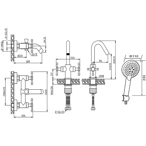 Комплект смесителей Orange Mia M34-311b черный Комплект смесителей Orange Mia M34-311b черный