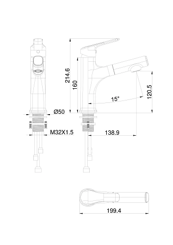 Смеситель для раковины Wonzon & Woghand с выдвижным изливом, темный графит (WW-AE4151-BGG) Смеситель для раковины Wonzon & Woghand с выдвижным изливом, темный графит (WW-AE4151-BGG)