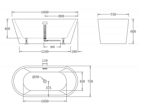 Акриловая ванна BelBagno BB71-1600-BIANCO 1600x750 мм Акриловая ванна BelBagno BB71-1600-BIANCO 1600x750 мм