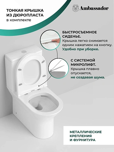 Унитаз напольный Ambassador Elysium 187K19001RS (660x360x810) безободковый, с тонкой крышкой Унитаз напольный Ambassador Elysium 187K19001RS (660x360x810) безободковый, с тонкой крышкой