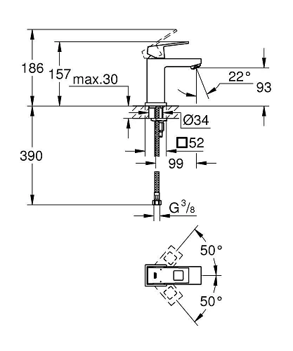 Смеситель для раковины GROHE Eurocube с ограничением расхода воды, хром (2313200E) Смеситель для раковины GROHE Eurocube с ограничением расхода воды, хром (2313200E)