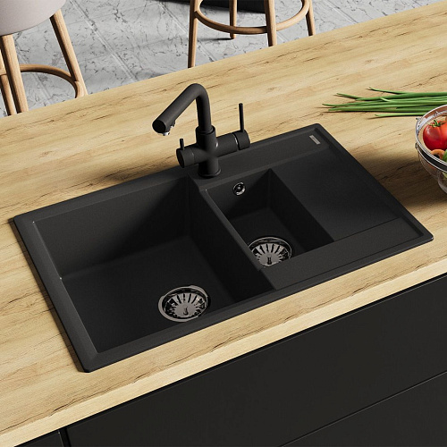 Кухонная мойка Lemark RAMZA 760 врезная из кварцгранита, с крылом, серый шелк 9910041 Кухонная мойка Lemark RAMZA 760 врезная из кварцгранита, с крылом, серый шелк 9910041