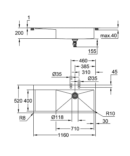 Кухонная мойка GROHE K1000 80-S 116/52 (31582SD1) Кухонная мойка GROHE K1000 80-S 116/52 (31582SD1)