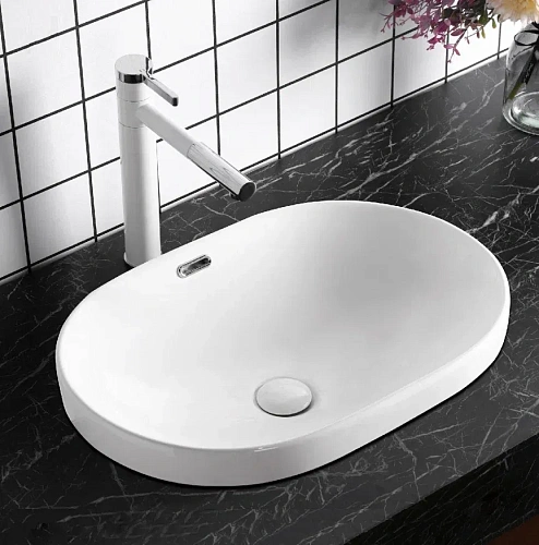 Раковина Ceruttispa CR018 600х400х170 накладная, белая, овальная, с переливом Раковина Ceruttispa CR018 600х400х170 накладная, белая, овальная, с переливом