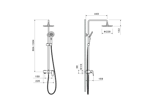 Душевая система Aquatek Бетта AQ2140BGM черный хром шлифованный Душевая система Aquatek Бетта AQ2140BGM черный хром шлифованный