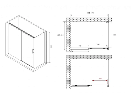 Душевой уголок ABBER Komfort AG93170B-S92B 170x90 см универсальный, профиль черный, стекло прозрачное Душевой уголок ABBER Komfort AG93170B-S92B 170x90 см универсальный, профиль черный, стекло прозрачное