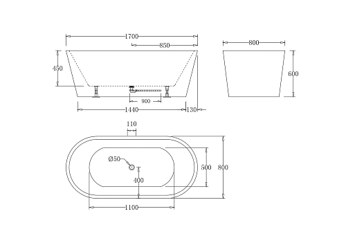 Ванна отдельностоящая BelBagno BB71-1700-NERO-W0 1700x800x600 акриловая Ванна отдельностоящая BelBagno BB71-1700-NERO-W0 1700x800x600 акриловая