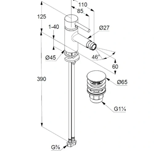 Смеситель для биде Kludi BOZZ 38533N576 брашированный никель Смеситель для биде Kludi BOZZ 38533N576 брашированный никель