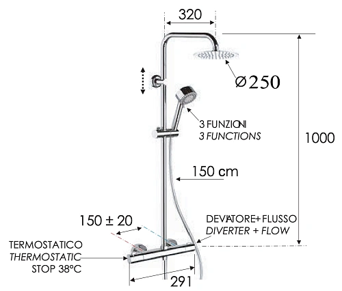 Душевая система Remer Elegance EQ32XUFM25 термостатическая Душевая система Remer Elegance EQ32XUFM25 термостатическая