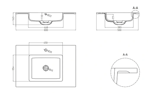 Раковина Salini ONDA 1402201MF 800x500 S-Stone Раковина Salini ONDA 1402201MF 800x500 S-Stone