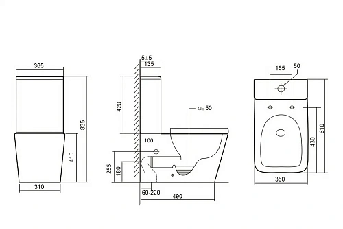 Унитаз напольный ABBER Rechteck AC1210T компакт белый, безободковый, смыв торнадо Унитаз напольный ABBER Rechteck AC1210T компакт белый, безободковый, смыв торнадо