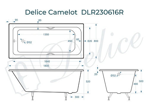 Ванна чугунная Delice Camelot 1800х800 с отверстиями под ручки DLR230616R Ванна чугунная Delice Camelot 1800х800 с отверстиями под ручки DLR230616R