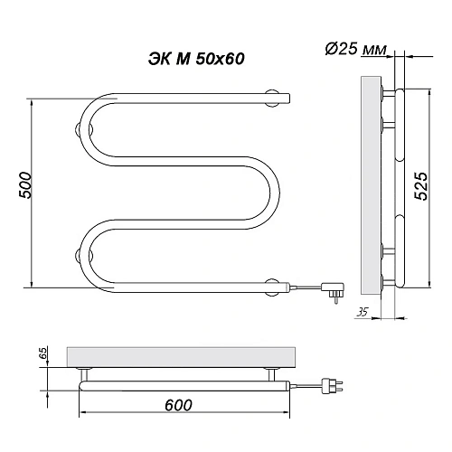 Полотенцесушитель Электрический кабельный Ника SIMPLE М-обр. 50/60 Полотенцесушитель Электрический кабельный Ника SIMPLE М-обр. 50/60