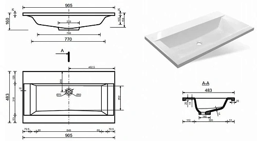 Раковина Эстет Рава 90 ФР-00002613 900х480 накладная Раковина Эстет Рава 90 ФР-00002613 900х480 накладная
