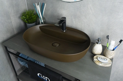 Раковина Gid Br1346 53342 накладная коричневая матовая 61x41x14 Раковина Gid Br1346 53342 накладная коричневая матовая 61x41x14