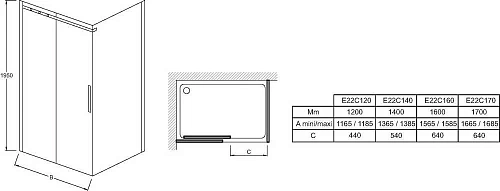 Душевая дверь Jacob Delafon Contra 170х195 см, раздвижная, реверсивная, правая, прозрачное стекло E2 E22C170-GA Душевая дверь Jacob Delafon Contra 170х195 см, раздвижная, реверсивная, правая, прозрачное стекло E2 E22C170-GA