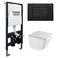 Комплект унитаза ABBER Rechteck AC1220TC белый, с закрытым дном с инсталляцией AC0105 и кнопкой AC0120MB черный матовый Комплект унитаза ABBER Rechteck AC1220TC белый, с закрытым дном с инсталляцией AC0105 и кнопкой AC0120MB черный матовый