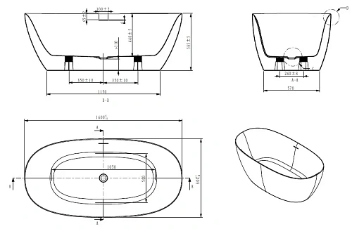 Ванна отдельностоящая ART&MAX Genova AM-GEN-1600-800 акриловая Ванна отдельностоящая ART&MAX Genova AM-GEN-1600-800 акриловая