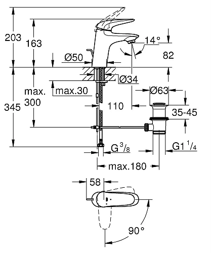 Смеситель для раковины GROHE Eurostyle с функцией энергосбережения, хром (23709003) Смеситель для раковины GROHE Eurostyle с функцией энергосбережения, хром (23709003)