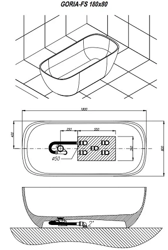 Ванна отдельностоящая Kolpa-San GLORIA FS 180x80 черный 592550 из искусственного камня kerrock Ванна отдельностоящая Kolpa-San GLORIA FS 180x80 черный 592550 из искусственного камня kerrock