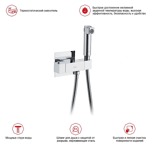 Гигиенический душ Raglo R24.56 встраиваемый с термостатом, хром Гигиенический душ Raglo R24.56 встраиваемый с термостатом, хром
