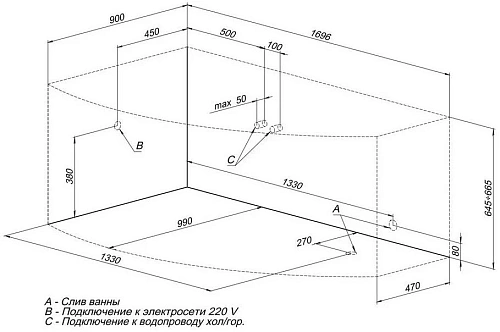 Акриловая ванна Aquanet Jersey 170x90 L 00203988 Акриловая ванна Aquanet Jersey 170x90 L 00203988