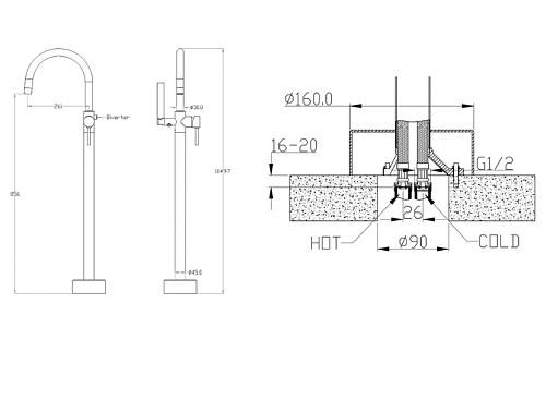Смеситель для ванны Boheme Uno 469-SGM напольный Смеситель для ванны Boheme Uno 469-SGM напольный