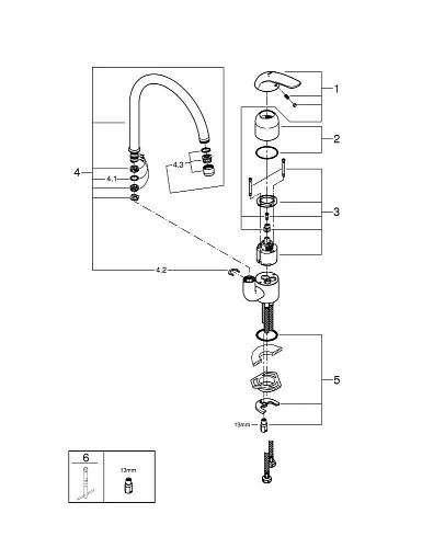 Смеситель для кухни GROHE Euroeco (32752000) с высоким изливом, хром Смеситель для кухни GROHE Euroeco (32752000) с высоким изливом, хром