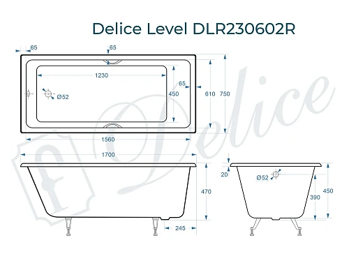 Ванна чугунная Delice Level 1700х750 с отверстиями под ручки DLR230602R Ванна чугунная Delice Level 1700х750 с отверстиями под ручки DLR230602R