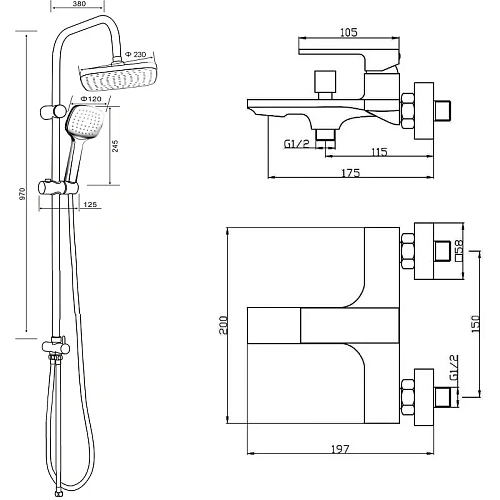 Душевая система Orange Lutz M04-944b с изливом, черный Душевая система Orange Lutz M04-944b с изливом, черный