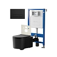 Комплект инсталляции Point Элемент PN45120 с клавишей смыва Меркурий, черная матовая, PN44831BM и унитазом Веста чёрн мат, PN41701BM Комплект инсталляции Point Элемент PN45120 с клавишей смыва Меркурий, черная матовая, PN44831BM и унитазом Веста чёрн мат, PN41701BM