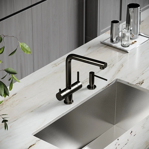 Смеситель для кухни SANCOS Spin SC4015GG с вытяжным изливом, c краном для фильтрованной воды вороненая сталь Смеситель для кухни SANCOS Spin SC4015GG с вытяжным изливом, c краном для фильтрованной воды вороненая сталь