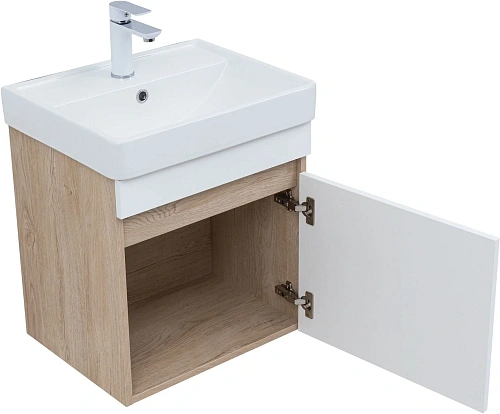 Тумба под раковину Aquanet Оптима 50 00344798 дуб светлый/белый сатин Тумба под раковину Aquanet Оптима 50 00344798 дуб светлый/белый сатин