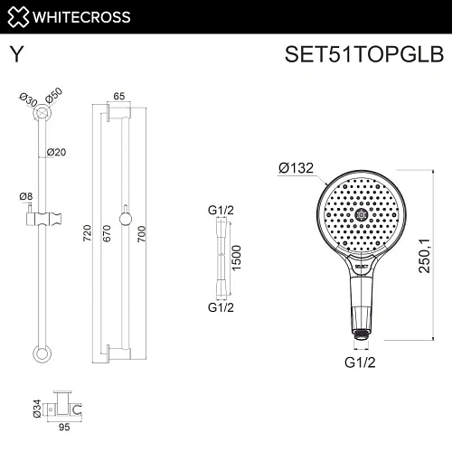 Душевой гарнитур WHITECROSS SET51TOPGLB брашированное золото Душевой гарнитур WHITECROSS SET51TOPGLB брашированное золото
