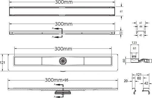 Душевой лоток BERGES В1 Antik 300, матовый хром, S-сифон D50 H60 боковой 090121 Душевой лоток BERGES В1 Antik 300, матовый хром, S-сифон D50 H60 боковой 090121