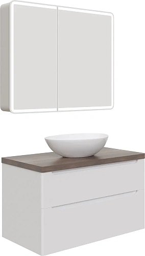 Комплект мебели STWORKI Берген 100 белая с темной столешницей, раковина Moduo 55 Leaf 549593 Комплект мебели STWORKI Берген 100 белая с темной столешницей, раковина Moduo 55 Leaf 549593
