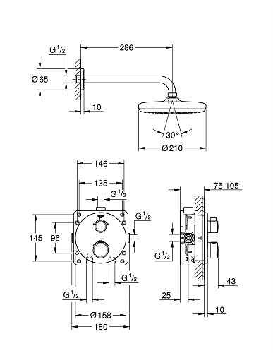 Душевая система GROHE Grohtherm встраиваемая, термостатическая, хром (34726000) Душевая система GROHE Grohtherm встраиваемая, термостатическая, хром (34726000)