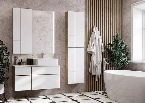 Тумба под раковину Aquaton Мишель 100 без столешницы, дуб эндгрейн, белый 1A244101MIX40 Тумба под раковину Aquaton Мишель 100 без столешницы, дуб эндгрейн, белый 1A244101MIX40