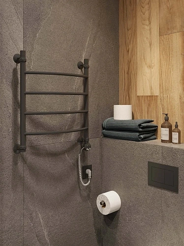 Полотенцесушитель электрический EWRIKA Сафо D 60х50 R, чёрный матовый, лесенка, стальной, с терморег 465630 Полотенцесушитель электрический EWRIKA Сафо D 60х50 R, чёрный матовый, лесенка, стальной, с терморег 465630