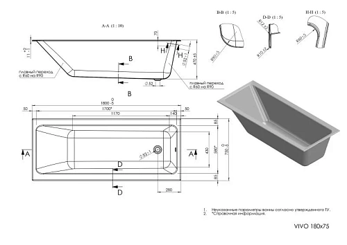 Акриловая ванна Cersanit VIVO (A68388) 180x75 68388 Акриловая ванна Cersanit VIVO (A68388) 180x75 68388