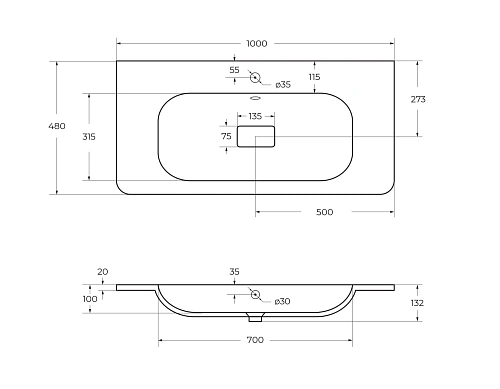 Раковина CEZARES CZR-1000/480-LV-MR-NV белый матовый 1000x480 искусственный камень Раковина CEZARES CZR-1000/480-LV-MR-NV белый матовый 1000x480 искусственный камень
