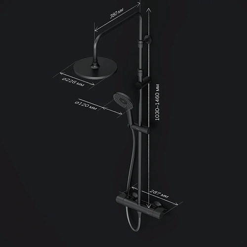 Душевая система AM.PM X-Joy F0785A422 с термостатом, верхний душ 220мм, черный Душевая система AM.PM X-Joy F0785A422 с термостатом, верхний душ 220мм, черный