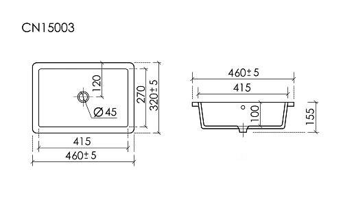 Раковина встраиваемая Ceramica Nova Era CN15003 460x320x155 мм, белый Раковина встраиваемая Ceramica Nova Era CN15003 460x320x155 мм, белый