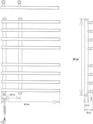 Полотенцесушитель электрический EWRIKA Медея LT 80х55 L, хром 473480 Полотенцесушитель электрический EWRIKA Медея LT 80х55 L, хром 473480