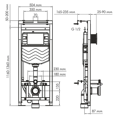 Инсталляция для унитаза WasserKRAFT Alme 15TLT.010.ME.BN02 с клавишей смыва никель Инсталляция для унитаза WasserKRAFT Alme 15TLT.010.ME.BN02 с клавишей смыва никель