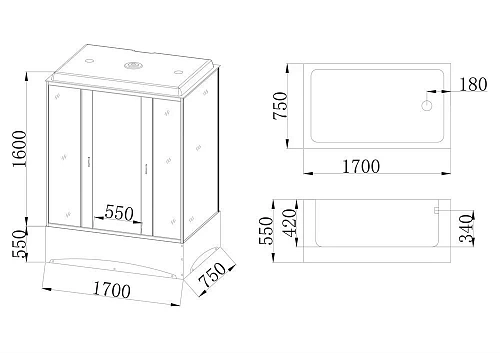 Душевой бокс Taliente 170x75x215см, прямоугольная, матовое стекло TA-17075M Душевой бокс Taliente 170x75x215см, прямоугольная, матовое стекло TA-17075M