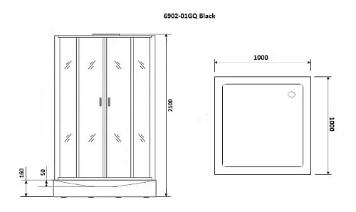 Душевая кабина Niagara Premium NG-6902-01GQ BLACK (1000х1000х2100) низкий поддон (16 см) стекло тонированное 69020134GQBLACK Душевая кабина Niagara Premium NG-6902-01GQ BLACK (1000х1000х2100) низкий поддон (16 см) стекло тонированное 69020134GQBLACK