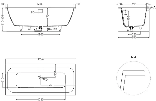 Ванна из искусственного камня Salini ORLANDA AXIS KIT 190x80 103311M S-Sense Ванна из искусственного камня Salini ORLANDA AXIS KIT 190x80 103311M S-Sense