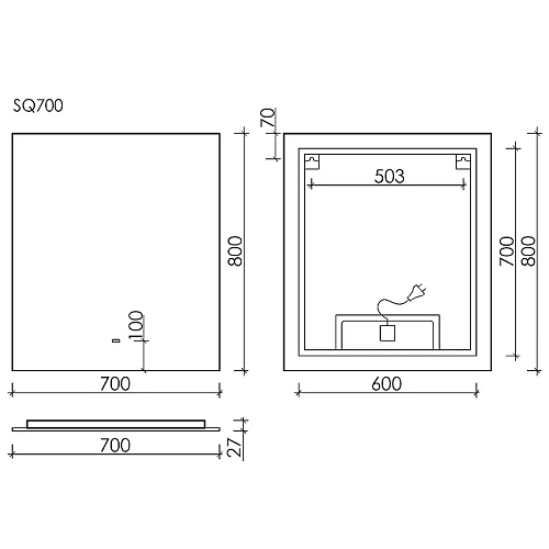 Зеркало Sancos SQUARE SQ700 700х800 с подсветкой Зеркало Sancos SQUARE SQ700 700х800 с подсветкой