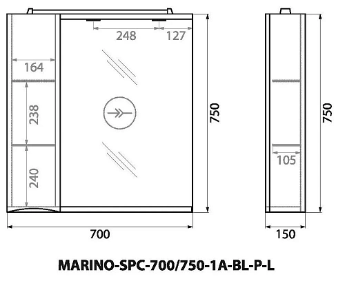 Шкаф-пенал BelBagno MARINO-SPC-700/750-1A-BL-P-L подвесной 700x150 Bianco Lucido Шкаф-пенал BelBagno MARINO-SPC-700/750-1A-BL-P-L подвесной 700x150 Bianco Lucido